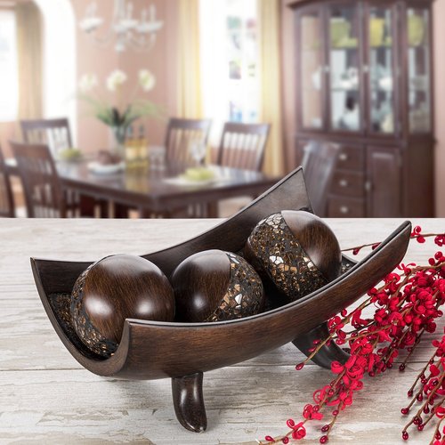 Schonwerk Walnut Decorative Orbs for Bowls and Vases (Set of 3) Resin Sphere Balls for Living, Dining Room, Coffee Table Centerpiece Home Decor - Great Gift Idea (Crackled Mosaic)