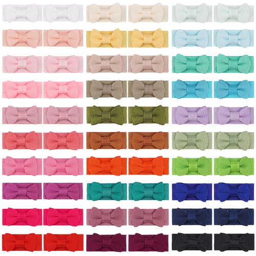 CÉLLOT 60 Pcs Baby Hair Clips Bows for Girls Mini Baby Bows Snap Clip Grosgrain Ribbon 1.2" Tiny Hair Bows Clips for Baby Girls Toddlers Infant Fine Hair (30Colors in Pairs)