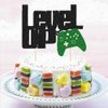 Level Up Cake Topper Black and Green Glittery Video Game Party Cake Decor Video Game Controller/Game Fans/Gamer/Gaming Themed Kids Boys Happy Birthday Party Cake Supplies Decorations