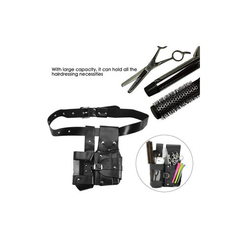 Professional Salon Hairdressing Pouch, PU Leather Hair Care Styling Tools Waist Bag with Belt for Hairdressers (Black)
