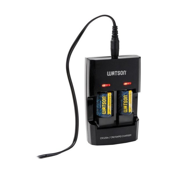 Watson Dual Rapid Charger for 3V CR123A and CR2 Lithium Batteries with 2 CR2 Batteries