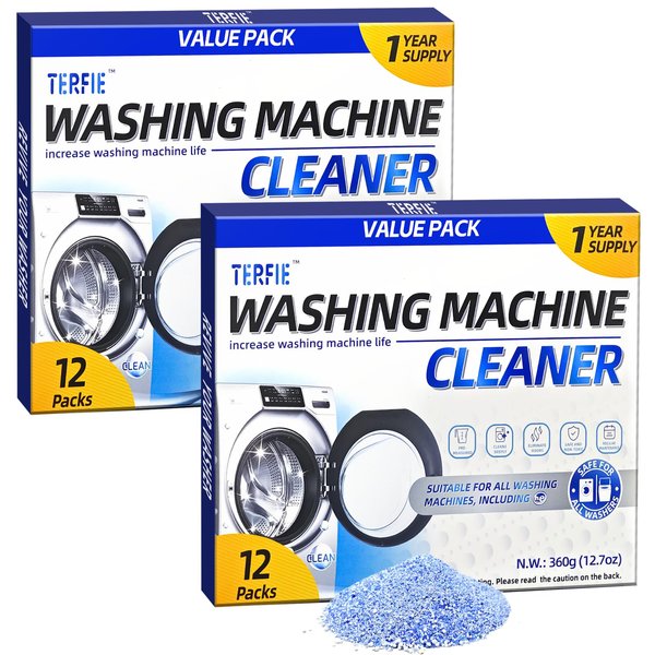 TERFIE Washing Machine Cleaner Powder - 24 Month Supply, Deep Clean Descaler & Odor Eliminator, Eco-Friendly Formula for All Machines (24 Pack)