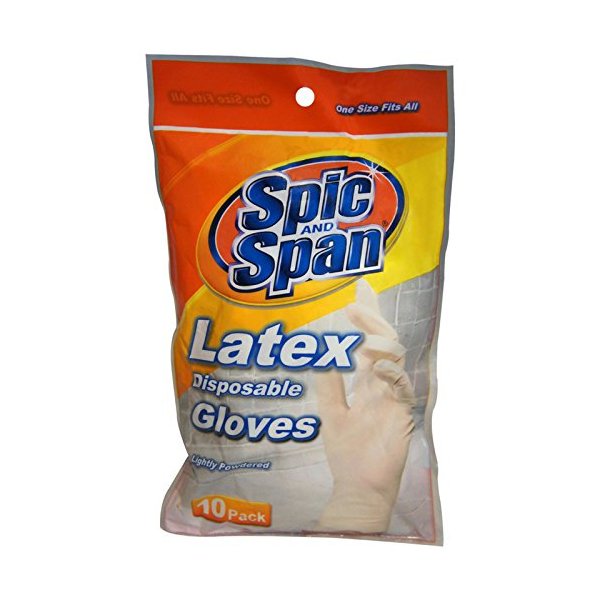Spic And Span Latex Disposable Gloves, One Size Fits All, 10 ea