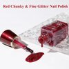 Glitter Nail Polish, Red Reflective Quick Dry Nail Polish, Iridescent Nail Polish, Bright Red Sparkly Nail Polish, Air Dry Chunky Glitter Sparkle Gel Nail Polish for Women Girls, 14ML