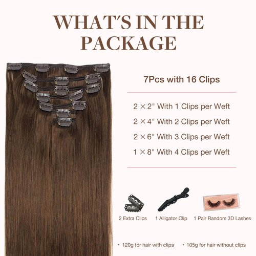 GOO GOO Clip in Hair Extensions Real Human Hair, 18inch 120g 7Pcs, 4A Chocolate Brown, Remy Human Hair Extensions Clip ins for Women, Natural Human Hair