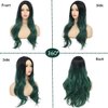Tseses Green Wig Long Wavy Curly Wigs for Women Ombre Dark Green Synthetic Hair Wigs Dark Roots Hair Women Wig Cosplay Halloween Party Daily Use (Ombre Green)