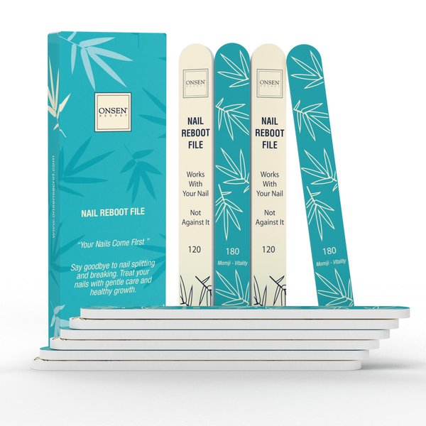 Onsen Secret Japanese Nail File - Professional 10-Pack Nail Files, Double Sided Natural & Acrylic Nail Filers - 120/180 Grit - Disposable, Salon Smooth | Best Onsen Nail File for Shiny Nails