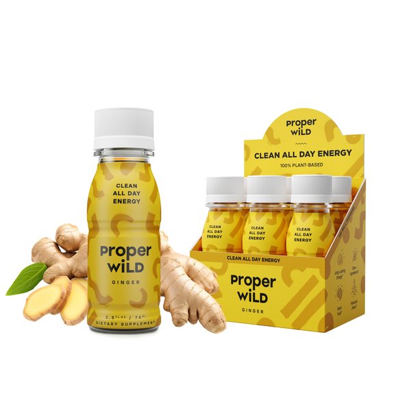 Proper Wild Vegan Energy Shots with L-Theanine & Organic Caffeine – Clean, Plant-Based Energy Drink, Gluten-Free, GMO-Free, Dairy-Free, Stevia-Free, Soy-Free – Ginger, 2.5 fl oz (6 Pack)