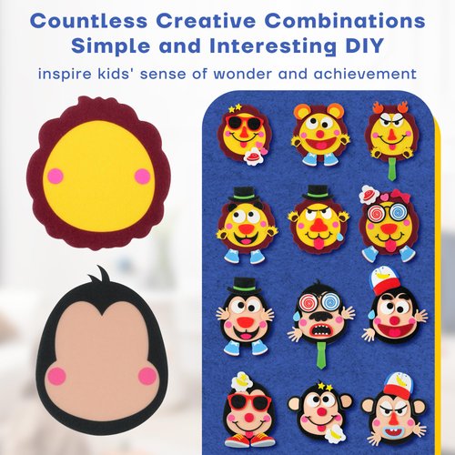Create 1000+ Cute & Fun Animal Faces, Reusable Simple Felt Arts and Crafts for Toddlers, Idea Creative Toys for Travel, Plane, Party Favor, Preschool Learning Activities for Kids Boys Girls