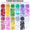 Hair Face Gems Jewels Stick on & Face Body Glitter Gel 12 Colors for Body Hair Face Eyes & Tweezers, Self Adhesive Hair Face Rhinestones & Glitter Gel for Festival Carnival Music Rave Party Makeup