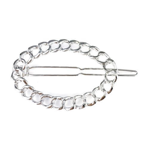 Silver oval barrette outline shape metal chain link hair clip barrette shiny clip oblong lightweight small barrette…