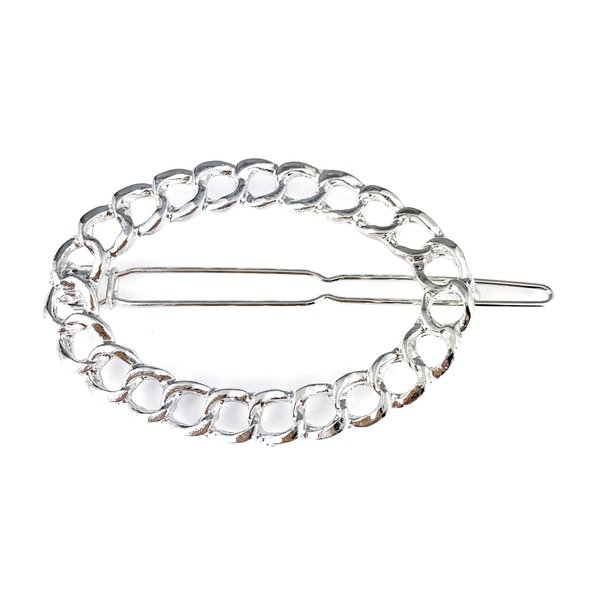 Silver oval barrette outline shape metal chain link hair clip barrette shiny clip oblong lightweight small barrette…