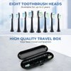 MOPIKO Electric Toothbrush for Adults and Kids,Sonic Travel Toothbrush Kit,Rechargeable Power Toothbrushes with 8 Heads,Smart Whitening Toothbrush USB-C (Black)