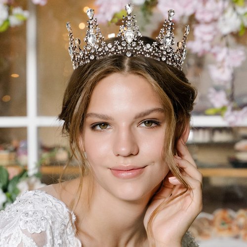 AW BRIDAL Crowns for Women - Baroque Queen Crown, Vintage Wedding Tiara for Bride Crystal Headpieces for Halloween Costume Party Prom Pageant Party Quinceanera Birthday, Bronze