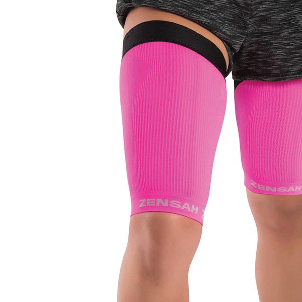 Zensah Thigh Compression Sleeve – Hamstring Support, Quad Wrap for Men and Women - Great for Running, Sports, Groin Pulls (Small, Neon Pink)