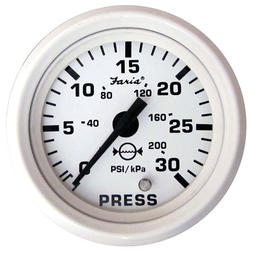 Faria 13108 Dress Water Pressure Gauge Kit 30 PSI - White, 2", Black