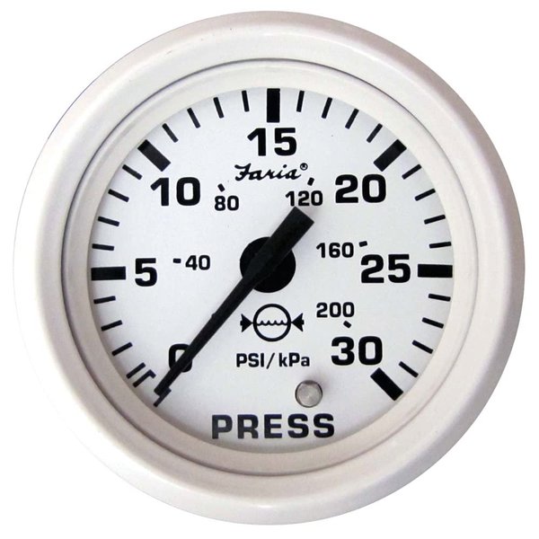 Faria 13108 Dress Water Pressure Gauge Kit 30 PSI - White, 2", Black
