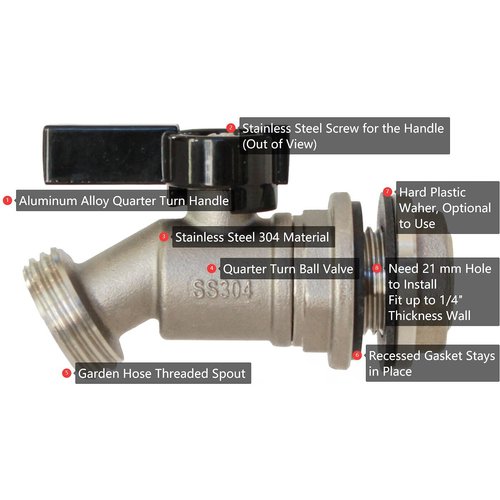 RAINPAL RBS006 Stainless Steel Rain Barrel Spigot (Quarter Turn Ball Valve)