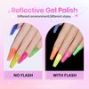 SUPWEE Neon Reflective Glitter Gel Nail Polish Sparkle Fluorescent Nail Polish Gel Shiny Disco Nail Gel Polish Neon Yellow Green Hot Pink Orange Gel Polish Set Soak Off UV Gel