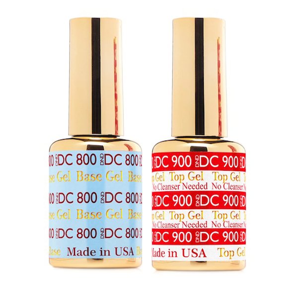 DND DC Base Gel and Top Gel Polish No Cleanse Set, UV/LED GelBase Polish 800 and No Cleanse Top Coat 900, Salon Professional Gel Polish Duo, 0.5 Fl Oz Each