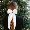 Hair Bows for Women,Satin Bow Barrette Hairclip Long Tail Ponytail Holder Wedding Party Hair Accessories (Black/White)