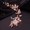 Rumtock Rose Gold Leaves Flower Hair Comb for Wedding Brides Handamade Hair Piece with Pearl Beads Banquet Prom (Rose Gold)