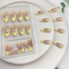 Tyuimhx Yellow Flowers Press on Nails Medium Almond Fake Nails French Tip False Nails With Yellow Floral Pearls Designs Full Cover Stick on Nails Acrylic Artificial Nails for Women Girls 24Pcs