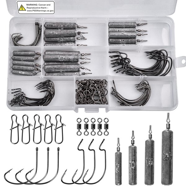 Drop Shot Weights Assortment Freshwater and Saltwater Fishing Sinkers Weights Wacky Hooks Kit Snagless Sinker Rigs Fishing Weights for Bass Fishing Catfishing (100PCS KIT)