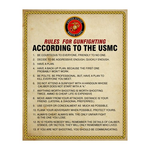 Rules For Gun Fighting According To USMC Wall Decor Print, Patriotic Wall Art Decor For Home Decor, Military Wall Decor, Veterans Office Decor, Classroom Decor, Unframed Distreeses Wall Print- 8x10”