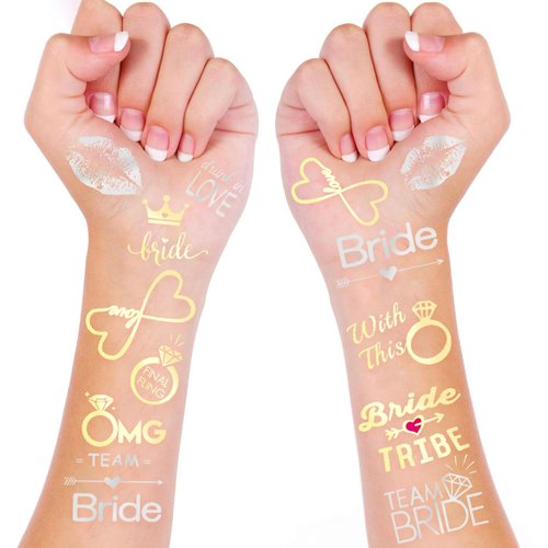 KatchOn, Metallic Bride Tribe Tattoos - 34 Pieces | Gold Bride Tattoos Bachelorette Party Decorations | Bachelorette Party Supplies | Silver, Gold Bachelorette Tattoos for Bridal Shower Decorations