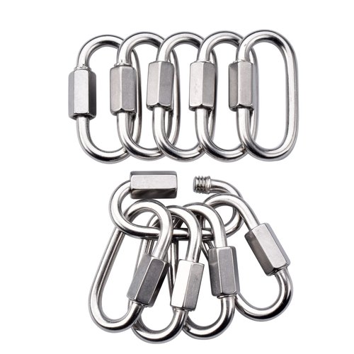 Alele D-Shape Locking Carabiner M4 Stainless Steel Quick Link Chain Connector Keychain Ring Buckle 10 Pack