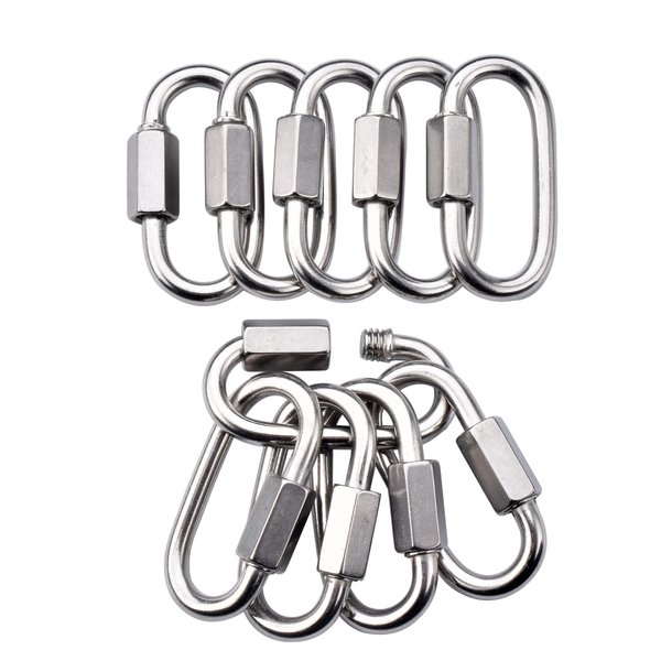 Alele D-Shape Locking Carabiner M4 Stainless Steel Quick Link Chain Connector Keychain Ring Buckle 10 Pack