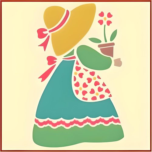 Sunbonnet Sue 3 Stencil - 4" x 6.2" Children Kids Drawing Sidewalk Chalk Washable Plastic Fun Art DIY Template Reusable Laser Cut Mylar for Painting Home Decor DIY Crafts - The Artful Stencil