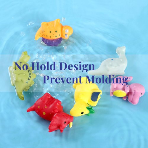 XY-WQ Mold Free Bath Toys No Hole, for Infants 6-12& Toddlers 1-3, No Hole No Mold Bathtub Toys (Dinosaur, 6 Pcs with Mesh Bag)