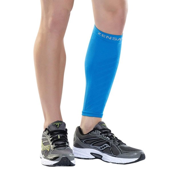 Zensah Calf/Shin Compression Sleeve - Made in the USA Single Leg Compression Sleeve for Shin Splint Relief, Recovery, Running (Blue, Small/Medium)