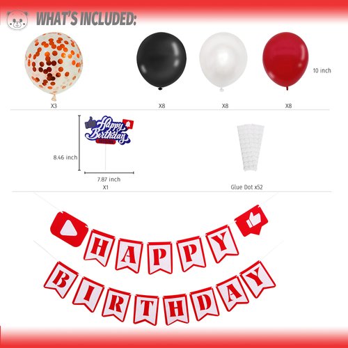 YouTube Themed Party Supplies, YouTube Inspired Birthday Banner Social Media Cake Topper for Subscribe Play Video Theme Birthday Party Decorations