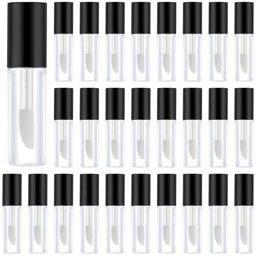 Clear Mini Lip Gloss Tube Empty Lip Balm Containers With Black Lid, 50 Pcs Clear Mini Lip Gloss Containers, 1.2ml/0.04oz Empty Cosmetic Sample Tubes with Black Cap