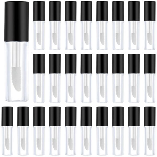 Clear Mini Lip Gloss Tube Empty Lip Balm Containers With Black Lid, 50 Pcs Clear Mini Lip Gloss Containers, 1.2ml/0.04oz Empty Cosmetic Sample Tubes with Black Cap