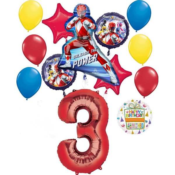 Anagram Power Rangers 3rd Birthday Party Supplies 13 pc Foil Balloon Bouquet Decorations