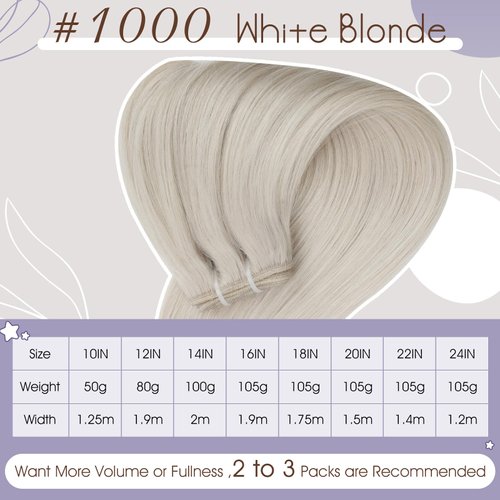 Full Shine Weft Hair Extensions Human Hair White Blonde Sew In Weft Extensions Straight Human Hair Sew In Hair Extensions For Women Blonde Human Hair Bundles Full Head 105G 18 Inch