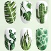 Cactus Nail Stickers Spring Water Transfer Nail Art Stickers Decal Flower Nail Decals for Acrylic Nail Green Cactus Flower Leaf Nail Design Nail Decoration for Women Girls Nail Supplies 12pcs
