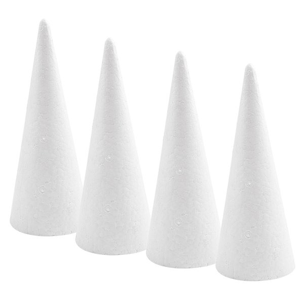 Crafjie Foam Cones for DIY Arts and Crafts (4.1 x 13.6 in, 4 Pack), White Polystyrene Christmas Tree Foam Cones Craft Supplies, for DIY Home Craft Project, Christmas Tree, Table Centerpiece