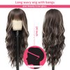 Beaurocks Brown Wigs With Bangs Long Wavy Brown Hightlight Wigs For White Women Blonde Wigs With Bangs Natural Curly Synthetic Wig for Women Daily Party Use 24inch (Brown Mixed Blonde)