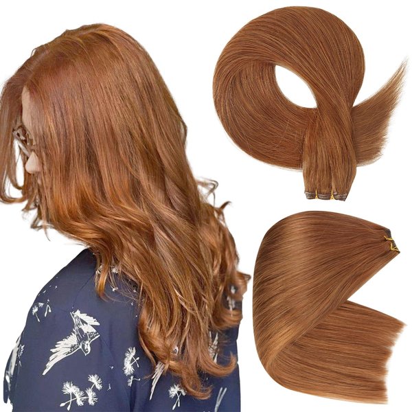 Full Shine 18 Inch Genius Weft Hair Extensions Human Hair Color Copper Human Hair Weft Sew In Hair Extensions Real Human Hair Auburn Hand Tied Hair Extensions Soft Silky Straight Hair 50G