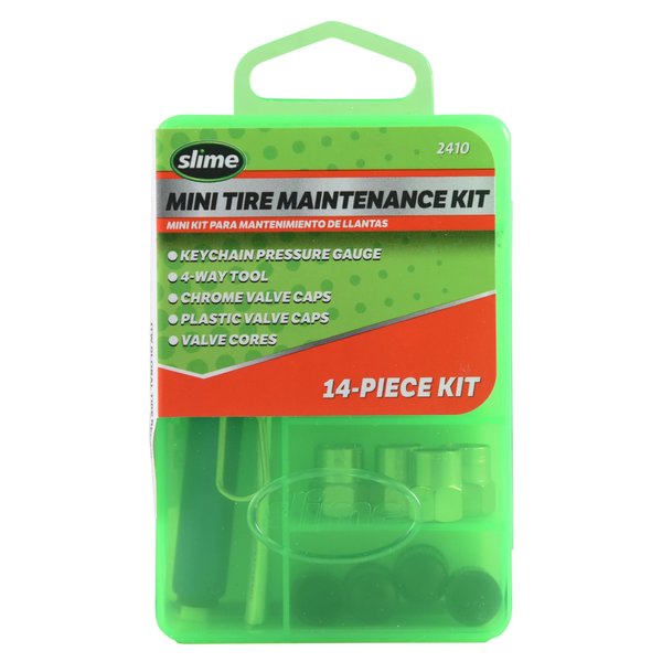 Slime 2410 Tire Repair Tackle Kit, Tire Care Essentials, Compact, 14-Piece Set, 3.5" L x 2.5" W x 0.875" D,Chrome