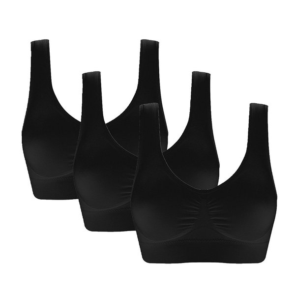 Vermilion Bird Women's 3 Pack Seamless Comfortable Sports Bra with Removable Pads Black XL
