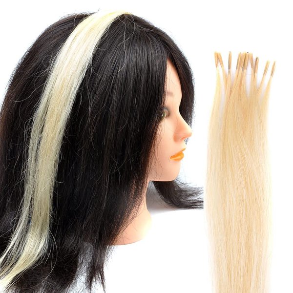Vieuinaux Rainbow Highlights Hair Extensions, 10 Strands/lot Colored I Tip Human Hair Extension For Women Girls Gift Cosplay Dress Up Party Feather Hair Extensions With Micro Beads And Pulling Needle And Pliers (20INCH, Blonde)