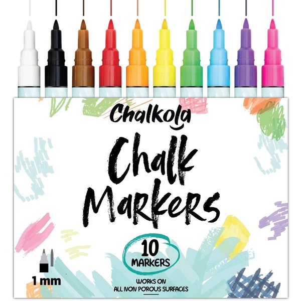 Chalkboard Chalk Markers (10 Pack, 1mm Extra Fine Tip) Neon color pens - For Blackboards, Chalkboard, Bistro, Window