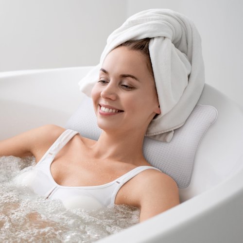 HEALLILY Spa Bath Cushion Bath Pillow for Bathtub White Bathing Cushion for Head and Neck Support (White)