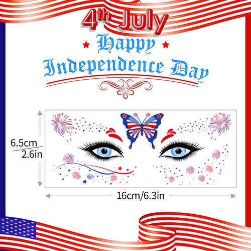 Patriotic Face Temporary Tattoos 4th of July Party Supplies Tattoos USA Independence Day Party Favors and Fourth of July Party Decorations American Flag Red White and Blue Fake Tattoos 10 Sheets